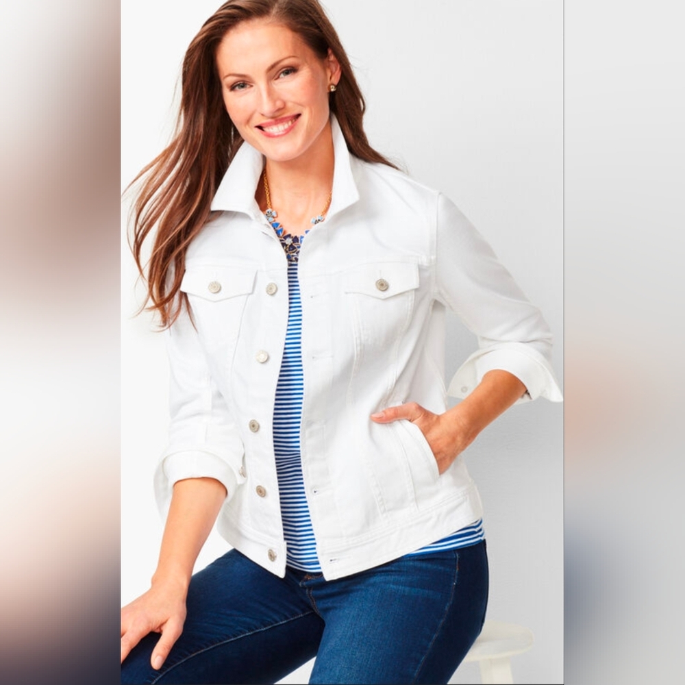 Talbots White Button-Front Jean Jacket Mp